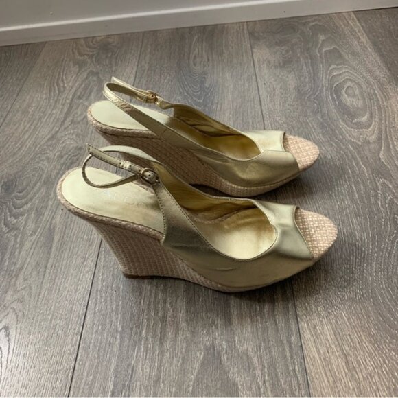 Aldo Women's Wedge Platform Sandals espadrilles Slingback Gold Y2k 2000s Size 9 - Picture 10 of 15
